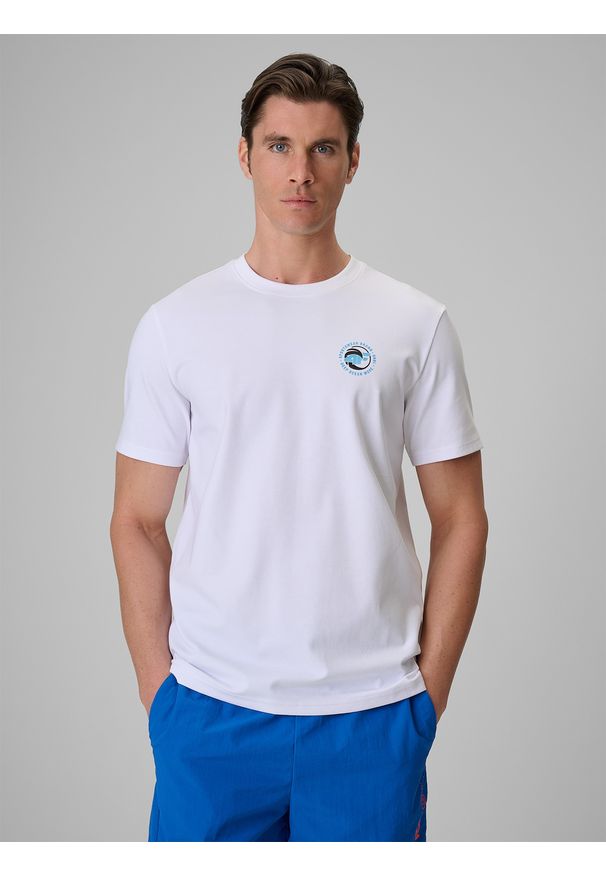4f - 4F T-shirt regular z nadrukiem męski - biały XXL. Okazja: na co dzień. Kolor: biały. Materiał: bawełna, materiał, dzianina. Wzór: nadruk. Styl: wakacyjny, casual, klasyczny