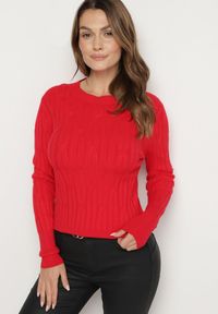 Born2be - Czerwony Sweter z Wiskozą Ozdobiony Tłoczeniem Savinia. Okazja: na spotkanie biznesowe, na co dzień. Kolor: czerwony. Materiał: wiskoza. Wzór: aplikacja. Styl: biznesowy, casual, elegancki