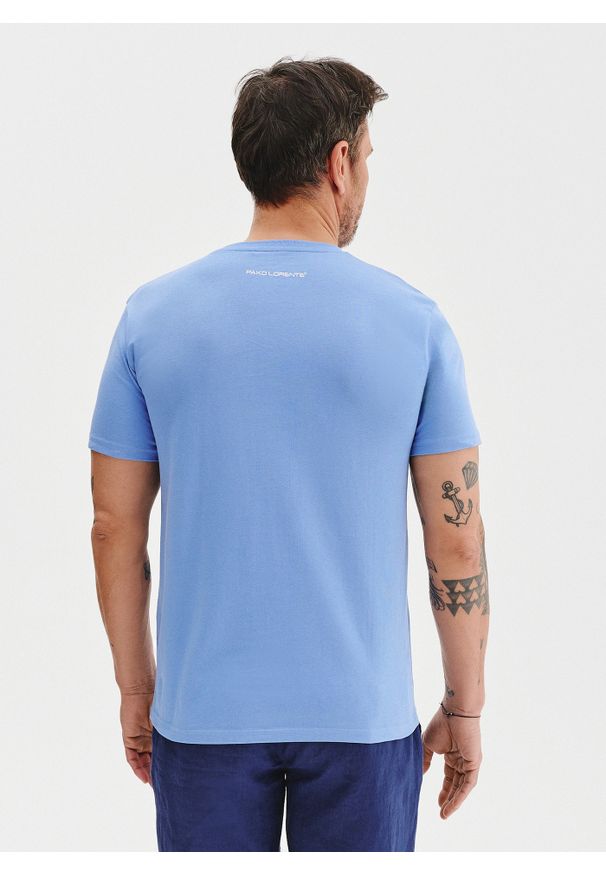 Pako Lorente - PAKO LORENTE – Bawełniany niebieski t-shirt. Okazja: na co dzień. Kolor: niebieski, żółty. Materiał: bawełna. Styl: casual