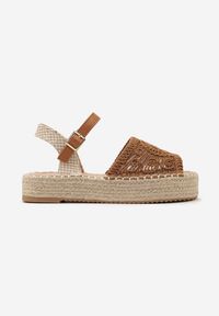 Born2be - Brązowe Sandały Espadryle na Platformie z Juty z Plecionym Noskiem Peralla. Nosek buta: otwarty. Zapięcie: sprzączka. Kolor: brązowy. Materiał: materiał. Sezon: lato. Obcas: na platformie. Styl: klasyczny. Wysokość obcasa: niski