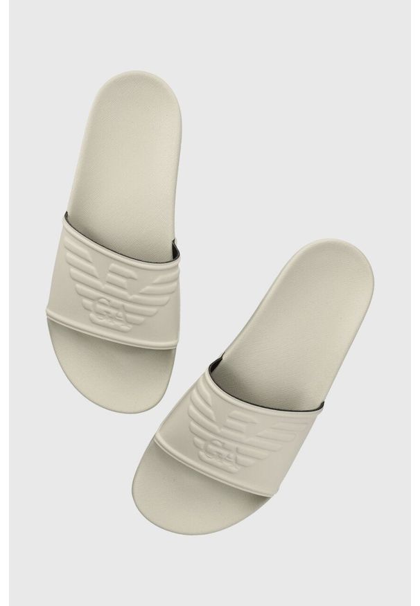 Emporio Armani Underwear klapki męskie kolor beżowy XJPM15 XN871 S960. Kolor: beżowy. Materiał: materiał. Wzór: gładki