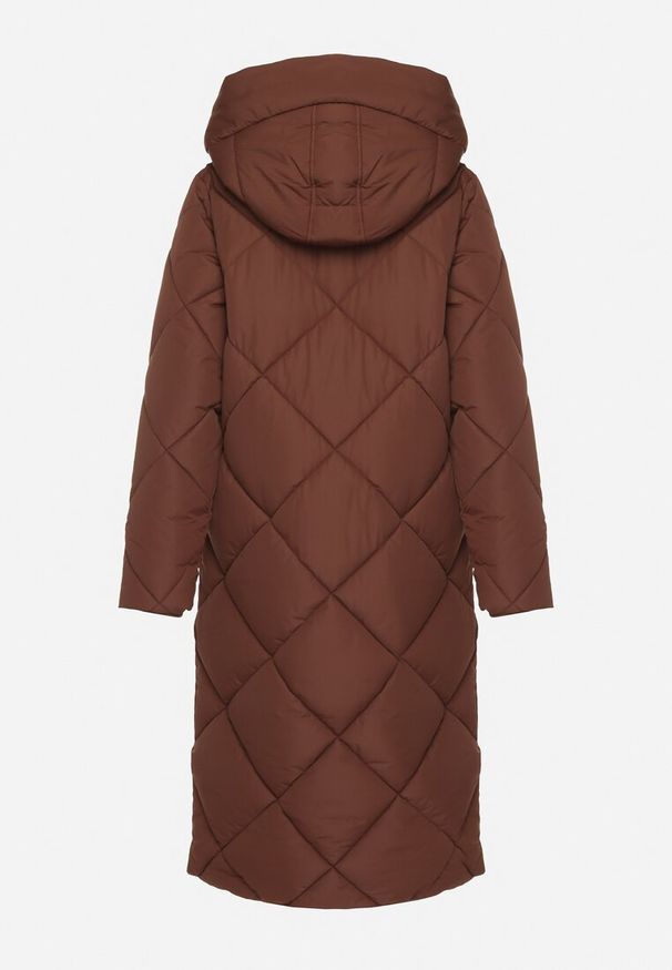 Born2be - Brązowa Kurtka z Geometrycznym Pikowaniem Johnatta. Kolor: brązowy. Wzór: geometria