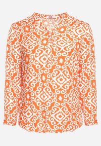 Born2be - Pomarańczowo-Biała Wiskozowa Bluzka Zapinana na Guziki w Geometryczny Print Perita. Kolor: pomarańczowy. Materiał: wiskoza. Wzór: geometria, nadruk. Sezon: lato #3