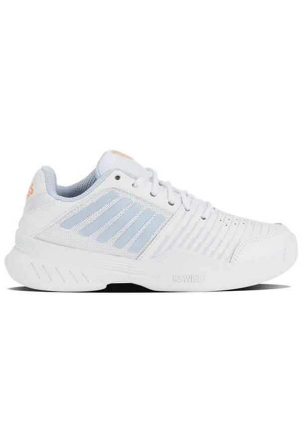 Buty do tenisa dla dzieci K-Swiss Court Express. Kolor: biały. Materiał: materiał, syntetyk. Szerokość cholewki: normalna. Sport: tenis