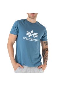 Koszulka Alpha Industries Basic T-shirt 100501538 - niebieska. Kolor: niebieski. Materiał: bawełna. Długość rękawa: krótki rękaw. Długość: krótkie