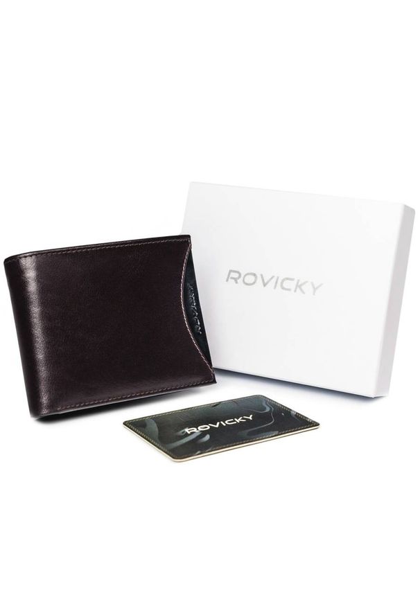ROVICKY - Portfel męski brązowy z czarną wstawką Rovicky 1540-03-BOR-1270 BRO. Kolor: brązowy, czarny, wielokolorowy. Materiał: skóra