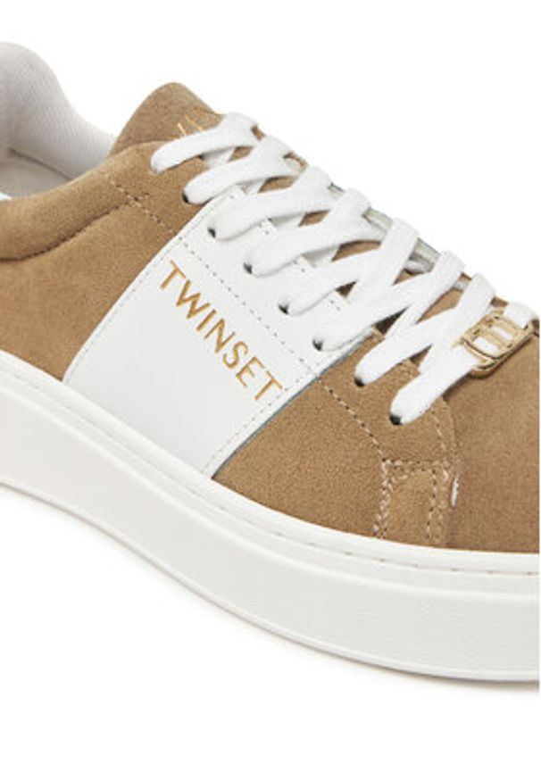TwinSet - TWINSET Sneakersy 251GCJ01C Brązowy. Kolor: brązowy. Materiał: zamsz, skóra