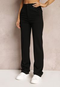 Renee - Czarne Spodnie Szerokie Tanora. Kolor: czarny. Materiał: tkanina. Długość: długie. Wzór: jednolity, aplikacja, gładki #5