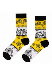 His Story - Tematyczne Skarpetki Bawełniane - w Rowery i Zębatki. Kolor: żółty, złoty, wielokolorowy. Materiał: elastan, bawełna, poliamid #4
