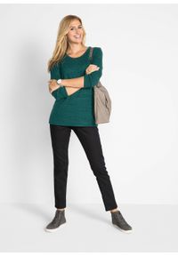 Sweter z lureksową nitką, długi rękaw bonprix głęboki zielony melanż. Kolor: zielony. Materiał: poliester, elastan, poliamid, materiał, akryl, włókno. Długość rękawa: długi rękaw. Długość: długie. Wzór: melanż #5