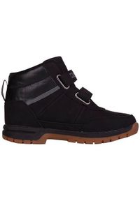 Buty do chodzenia dla dzieci Kappa Bright Mid K. Wysokość cholewki: za kostkę. Zapięcie: rzepy. Kolor: czarny. Materiał: materiał, syntetyk, tkanina. Szerokość cholewki: normalna. Sport: turystyka piesza