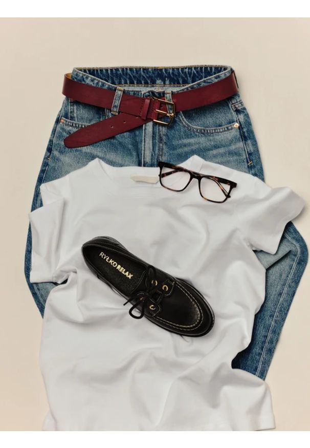 Ryłko - Bordowy pasek ze skóry licowej. Kolor: czerwony. Materiał: skóra