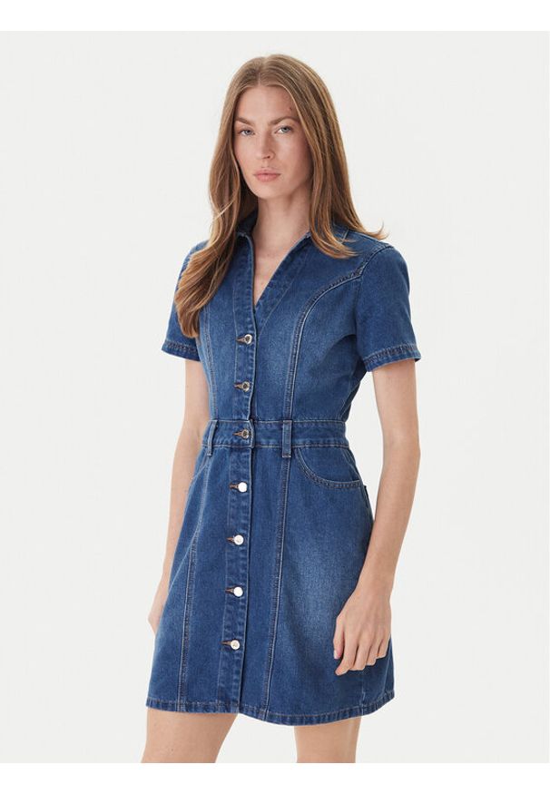 Morgan Sukienka jeansowa 241-ROGLA Niebieski Regular Fit. Kolor: niebieski. Materiał: bawełna