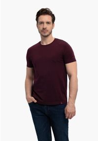 Volcano - Bawełniana koszulka T-BASIC. Kolekcja: plus size. Kolor: czerwony. Materiał: bawełna. Długość rękawa: krótki rękaw. Długość: krótkie. Styl: klasyczny #1