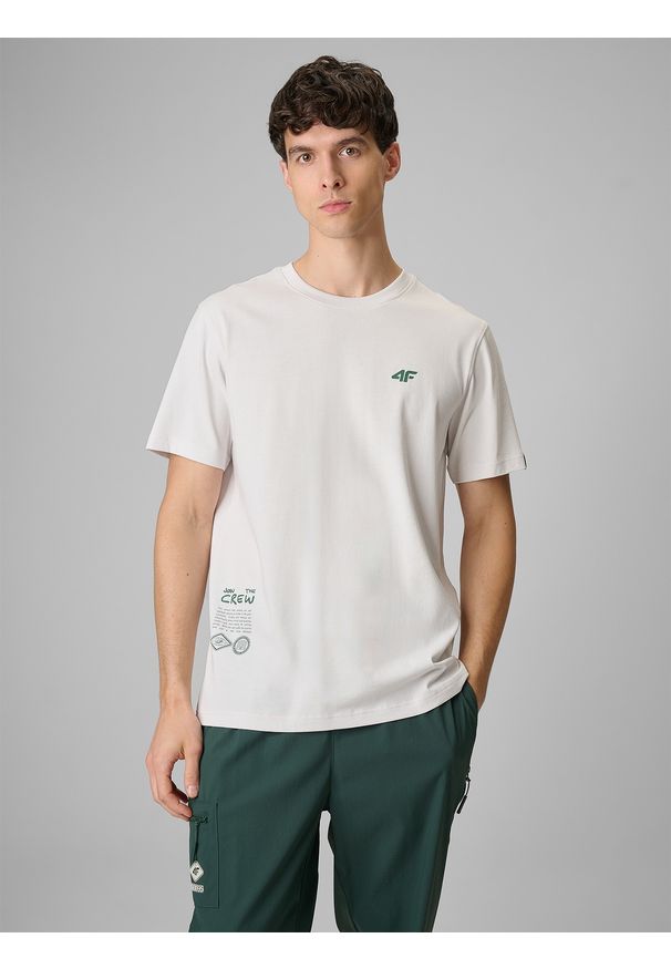 4f - 4F T-shirt regular z nadrukiem męski - biały XL. Okazja: na co dzień. Kolor: biały. Materiał: materiał. Wzór: nadruk. Styl: casual, klasyczny