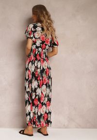 Renee - Czarno-Czerwona Kopertowa Sukienka Maxi w Kwiaty z Gumką w Talii Jazzly. Kolor: czerwony. Materiał: materiał. Długość rękawa: krótki rękaw. Wzór: kwiaty. Typ sukienki: kopertowe. Długość: maxi #3