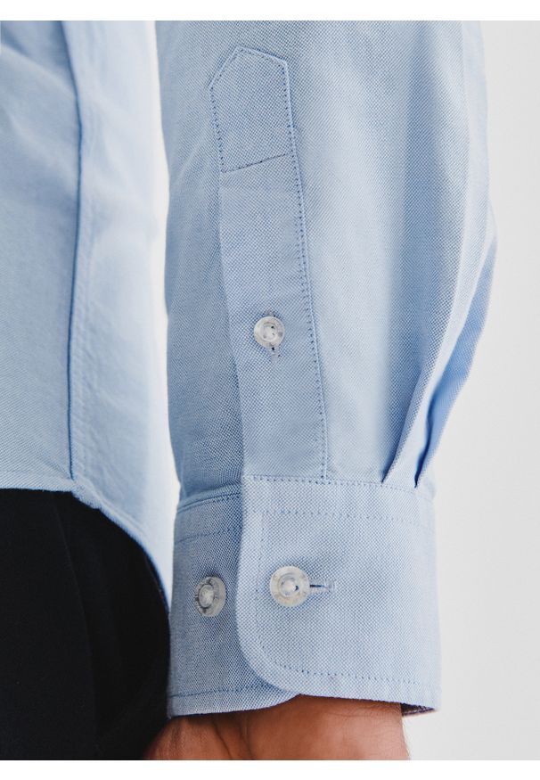 Pako Lorente - Niebieska koszula męska. Typ kołnierza: button down. Kolor: niebieski. Materiał: bawełna. Długość rękawa: długi rękaw. Długość: długie. Wzór: gładki