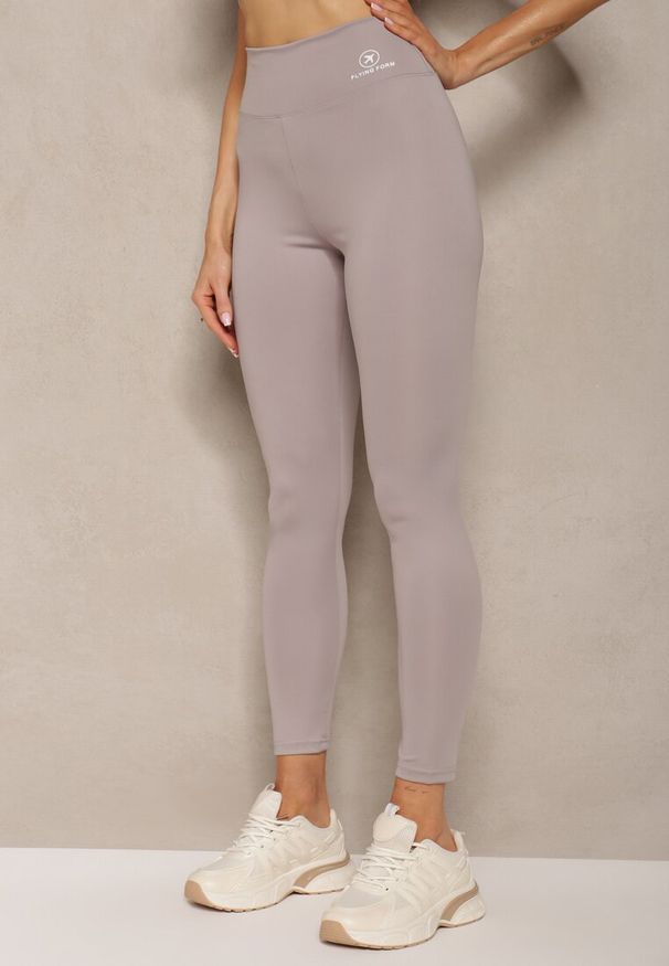 Renee - Szare Legginsy High Waist z Gumką w Pasie Cloen. Okazja: na spacer, na co dzień. Stan: podwyższony. Kolor: szary. Styl: klasyczny, casual