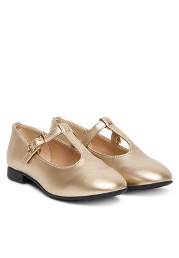 TOMMY HILFIGER - Tommy Hilfiger Baleriny T3A3-34001-1372 S Złoty. Kolor: złoty. Materiał: skóra