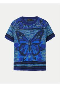 Desigual Sweter Butterfly 24WWTK08 Niebieski Regular Fit. Kolor: niebieski. Materiał: bawełna, wiskoza