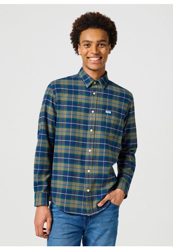 Wrangler - WRANGLER MĘSKA KOSZULA 1 PKT FLANNEL SHIRT DUSTY OLIVE 112356769 W564017359