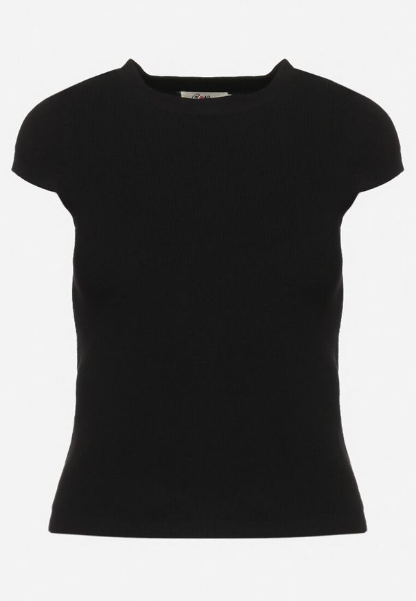 Born2be - Czarna Bluzka Krótki Rękaw z Prążkowanej Dzianiny Ailpera. Okazja: na co dzień. Kolor: czarny. Materiał: prążkowany, dzianina. Długość rękawa: krótki rękaw. Długość: krótkie. Styl: klasyczny, casual