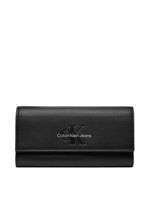 Calvin Klein Jeans Duży Portfel Damski Sculpted Long Fold Mono K60K611484 Czarny. Kolor: czarny. Materiał: skóra
