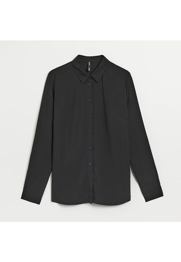 House - Gładka koszula z wiskozy czarna - Czarny. Kolor: czarny. Materiał: wiskoza. Wzór: gładki