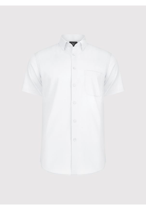 Pako Lorente - PAKO LORENTE - Biała koszula męska z krótkim rękawem. Kolor: niebieski, biały. Materiał: bawełna. Długość rękawa: krótki rękaw. Długość: krótkie. Sezon: wiosna