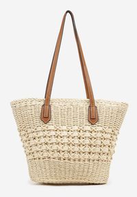 Born2be - Beżowa Torebka Shopperka z Plecionką Feladwena. Kolor: beżowy. Wzór: aplikacja. Styl: elegancki, casual
