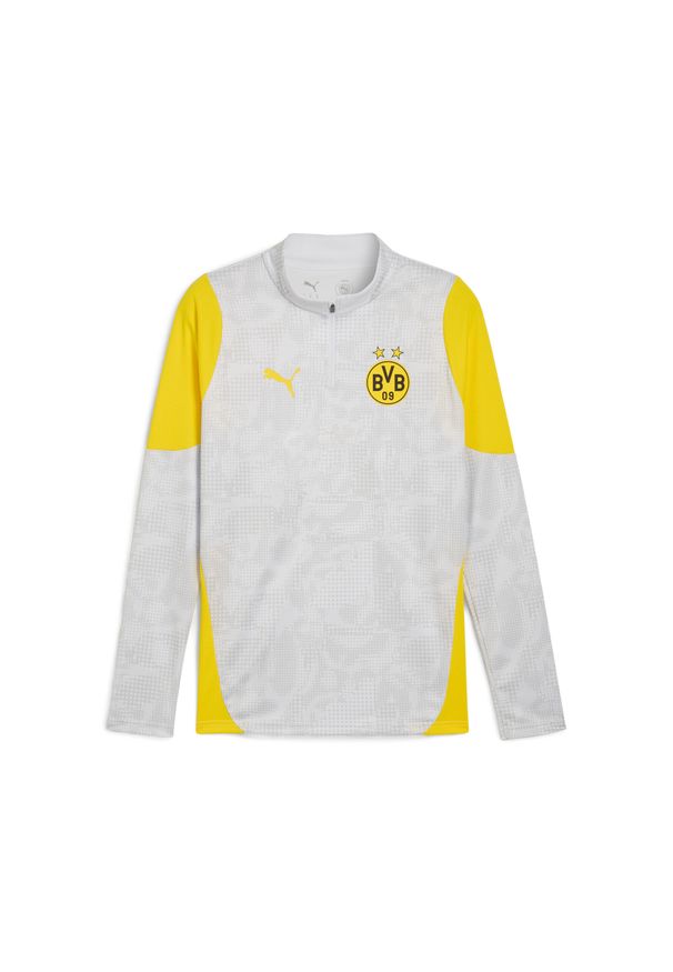 Puma - Męska bluza treningowa Borussia Dortmund z zamkiem 1/4 PUMA. Kolor: żółty, szary, wielokolorowy. Sport: bieganie