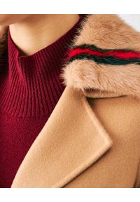 CASTELLANI - Wełniany płaszcz z futrem. Kolor: brązowy. Materiał: wełna, futro. Długość rękawa: długi rękaw. Długość: długie