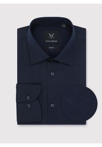 Pako Lorente - PAKO LORENTE – Granatowa koszula męska. Kolor: niebieski. Materiał: bawełna. Długość rękawa: długi rękaw. Długość: długie. Wzór: gładki #1
