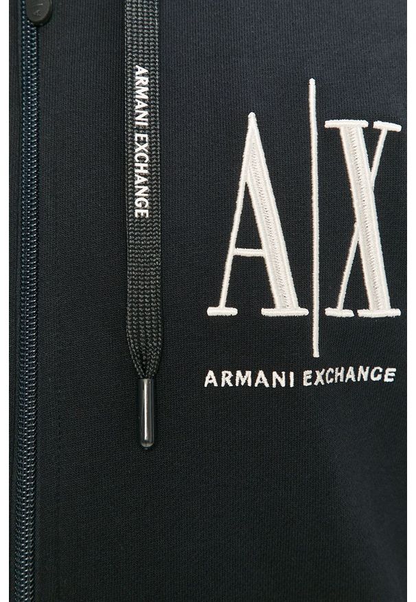 Armani Exchange Bluza bawełniana męska kolor granatowy z kapturem gładka. Typ kołnierza: kaptur. Kolor: niebieski. Materiał: bawełna. Wzór: gładki