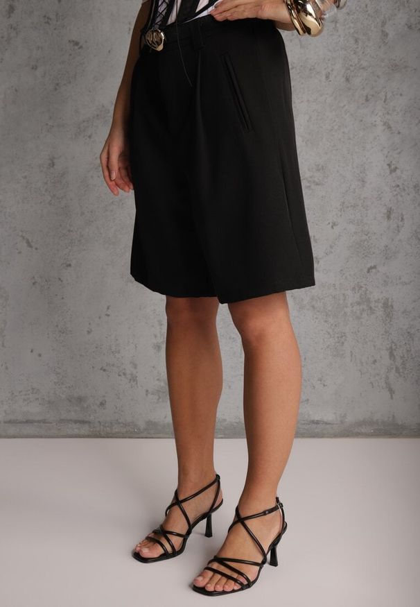 Renee - Czarne Szorty Bermudy Eleganckie z Paskiem High Waist Rhodissa. Okazja: na co dzień. Stan: podwyższony. Kolor: czarny. Materiał: materiał. Styl: elegancki