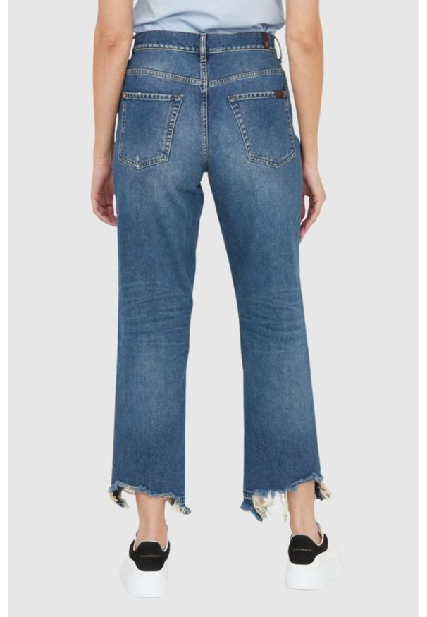 7 FOR ALL MANKIND Błękitne jeansy damskie THE MODERN STRAIGHT Z DZIURAMI. Kolor: niebieski