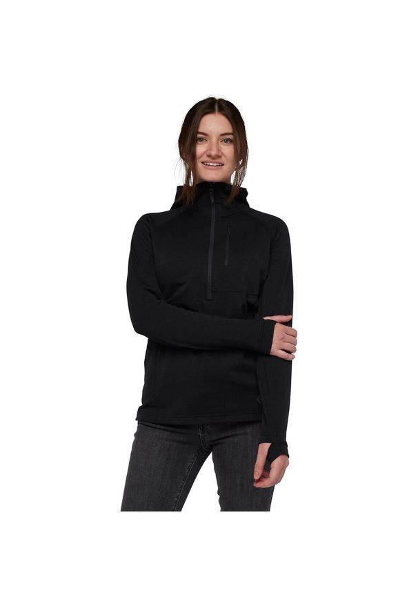 Bluza damska z kapturem Black Diamond Coefficient QZ. Typ kołnierza: kaptur. Kolor: czarny. Sezon: zima. Sport: wspinaczka, narciarstwo