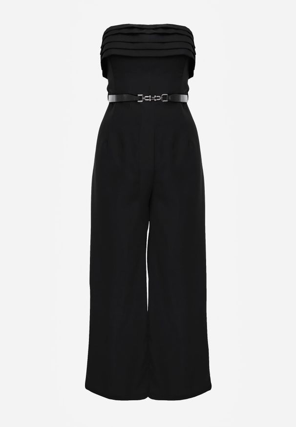 Renee - Czarny Kombinezon VICES Bandeau z Falbankami i Paskiem w Eleganckim Stylu Pinoia. Kolor: czarny. Długość rękawa: bez rękawów. Styl: elegancki