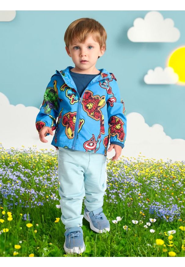 Sinsay - Lekka kurtka wiatrówka z kapturem Avengers - niebieski. Typ kołnierza: kaptur. Kolor: niebieski. Wzór: motyw z bajki