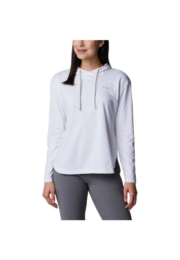 columbia - Bluza damska Columbia Sun Trek z kapturem. Typ kołnierza: kaptur. Kolor: biały. Materiał: elastan, poliester, bawełna. Długość rękawa: długi rękaw. Długość: długie. Sezon: lato. Sport: turystyka piesza, kolarstwo