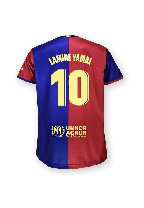 FC Barcelona komplet koszulka spodenki junior Home FCB 2024/25 Lamine Yamal. Kolor: czerwony, niebieski, wielokolorowy. Sport: piłka nożna