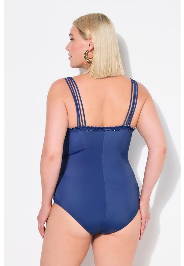ULLA POPKEN - Damski Kostium kąpielowy homary miękkie miseczki poczwórne ramiączka. Kolekcja: plus size. Kolor: niebieski. Materiał: poliamid, poliester, materiał, elastan