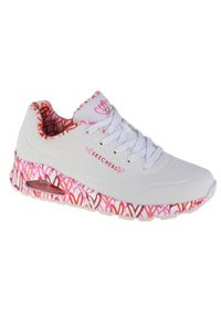 skechers - Buty do chodzenia damskie, Skechers Uno-Loving Love. Kolor: czerwony, biały, wielokolorowy, różowy. Materiał: poliester, materiał, guma, syntetyk. Obcas: na platformie. Sport: turystyka piesza