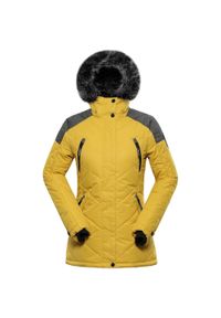 ALPINE PRO - Kurtka damska Alpine Pro Icyba 7, XS. Kolor: zielony, szary, żółty, wielokolorowy. Materiał: futro. Sezon: zima. Sport: narciarstwo