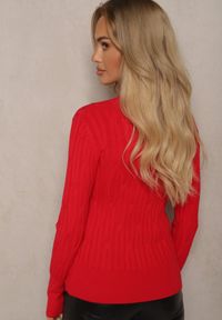 Renee - Czerwony Sweter z Wiskozą i Ozdobnym Splotem Saviana. Okazja: na co dzień. Kolor: czerwony. Materiał: wiskoza. Wzór: ze splotem. Styl: casual, elegancki #4