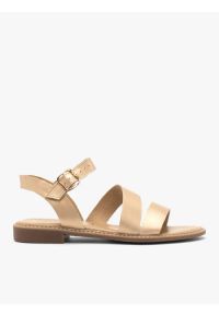 Ryłko - Złote sandały damskie płaskie. Zapięcie: sprzączka. Kolor: złoty. Materiał: skóra. Sezon: lato. Styl: street, elegancki, wakacyjny #1