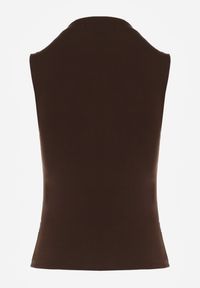 Renee - Ciemnobrązowy Dopasowany Top z Bawełny z Półgolfem Unellesa. Kolor: brązowy. Materiał: bawełna #5