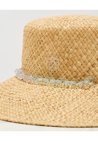 MAISON MICHEL PARIS - Beżowy kapelusz Kendall. Kolor: beżowy. Wzór: aplikacja
