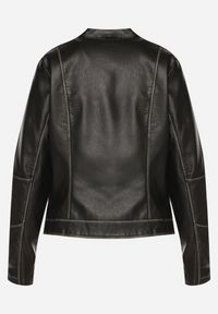 Born2be - Czarna Kurtka Ramoneska Ozdobiona Suwakami i Paskiem Idivaria. Okazja: na co dzień. Kolor: czarny. Materiał: jeans. Wzór: aplikacja. Styl: casual, elegancki, rockowy #7