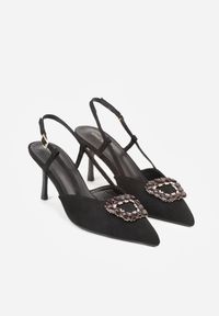 Born2be - Czarne Sandały na Szpilce z Cyrkoniową Klamrą Elinvyra. Okazja: na co dzień. Zapięcie: klamry. Kolor: czarny. Materiał: jeans. Obcas: na szpilce. Styl: casual #4